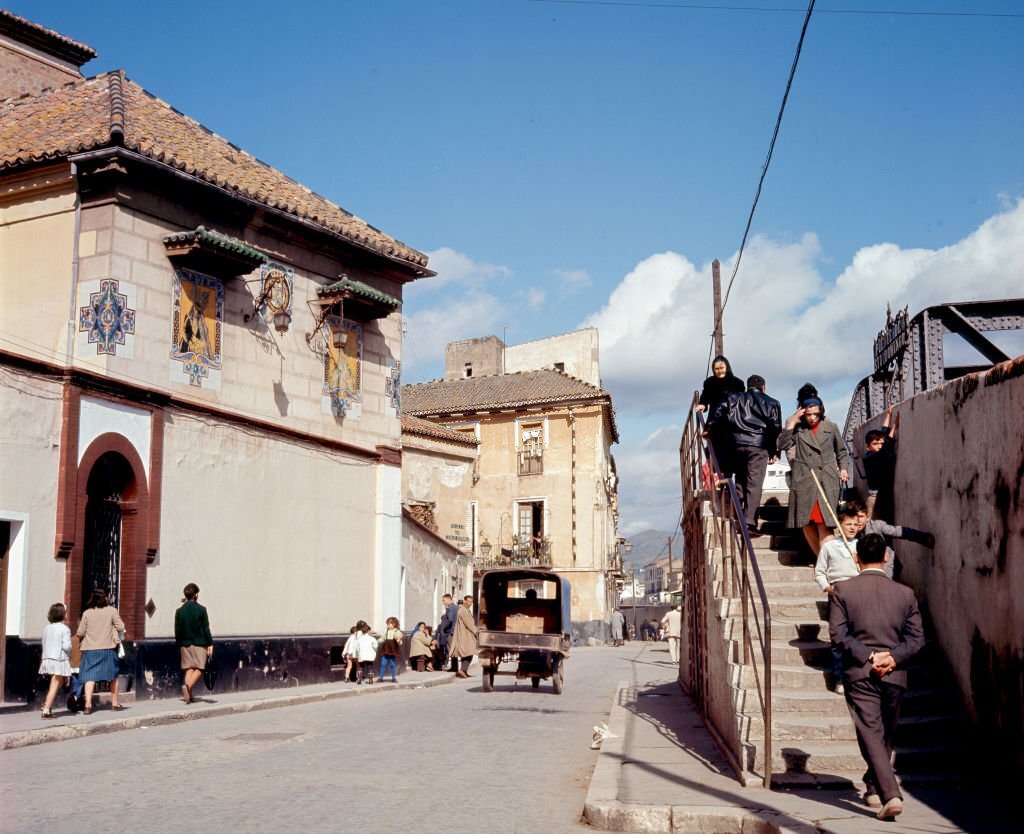 View along an unspecified street, Marbella, Malaga, Andalusia, Spain, 1964.
