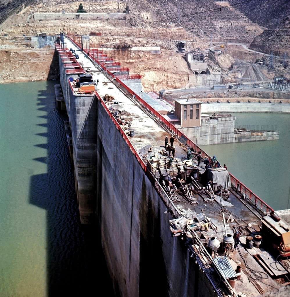 Construction of the Mequinenza Dam in Zaragoza Province, Spain, 1964
