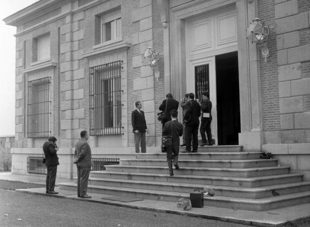 Prince of Spain Juan Carlos de Borbon receives journalists at the Zarzuela Palace on March 21, 1962 in Madrid, Spain.