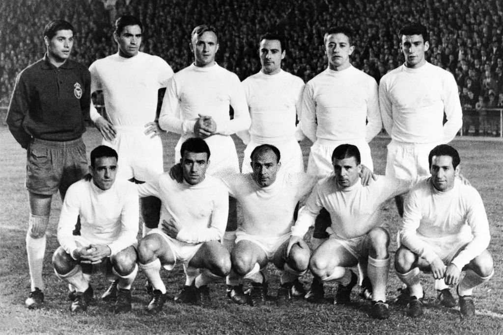 The Real Madrid team is pictured before a match in 1962, in Madrid.