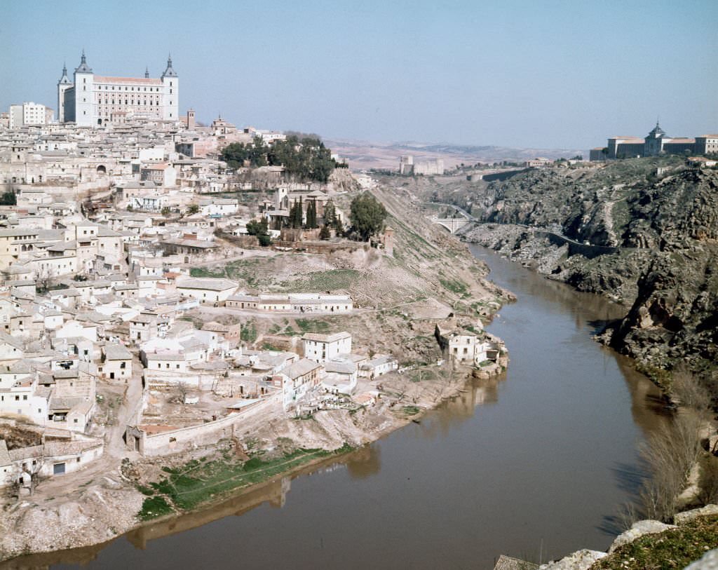 Toledo and the Tajo river, 1965, Castilla La Mancha, Spain.