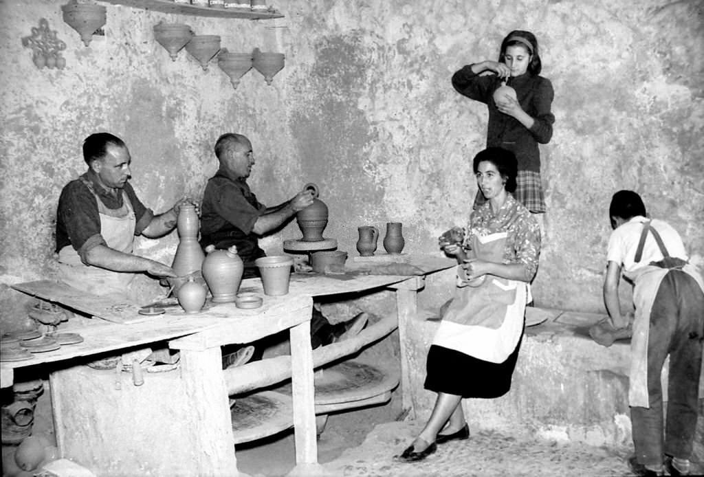 People making pottery in rural Spain, 1960s.