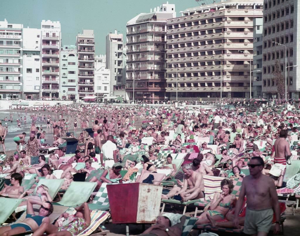 View of the beach "Las Canteras", Las Palmas, Canary Islands, Spain, 1960.