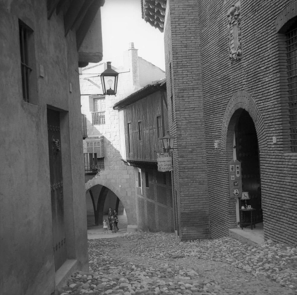 Narrow street at old town of Barcelona, 1961