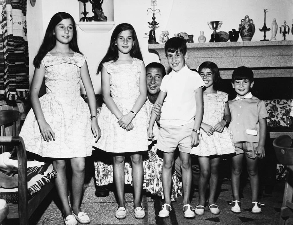 Spanish aristocrat and heart surgeon Marquis Cristobel De Villaverde (behind) with his children, 1960