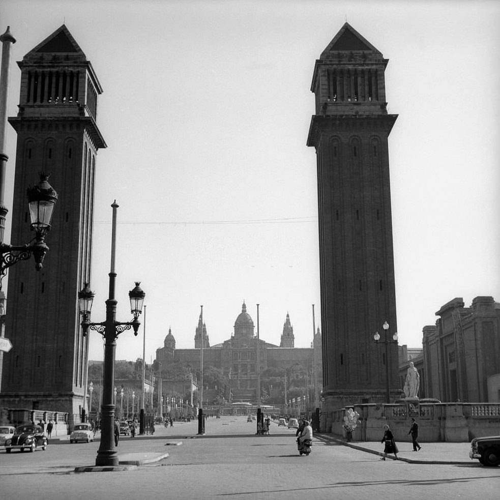 Venetian Towers at Plaza de España, Barcelona 1961.