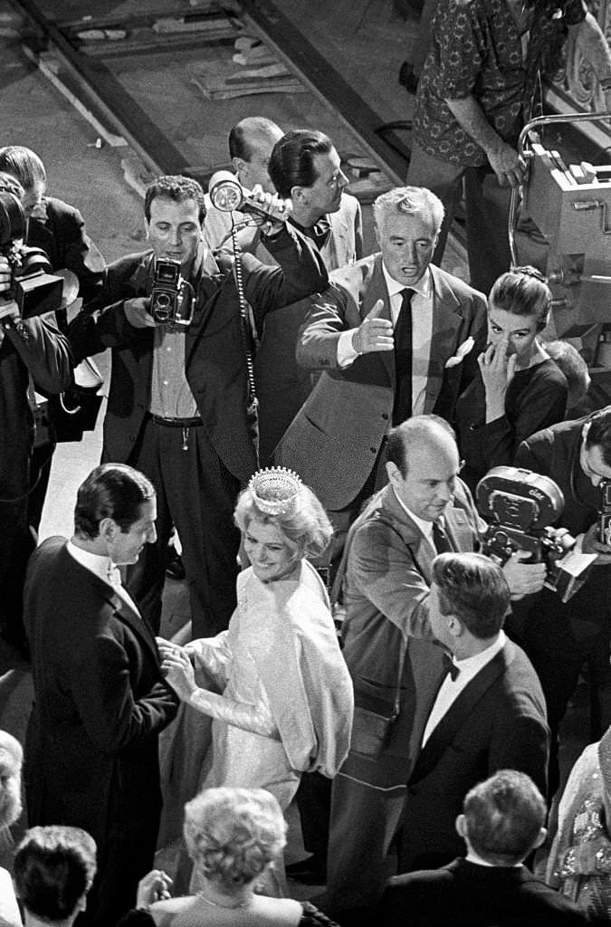 Vittorio De Sica directs his actors in a dance scene in Madrid, 1960