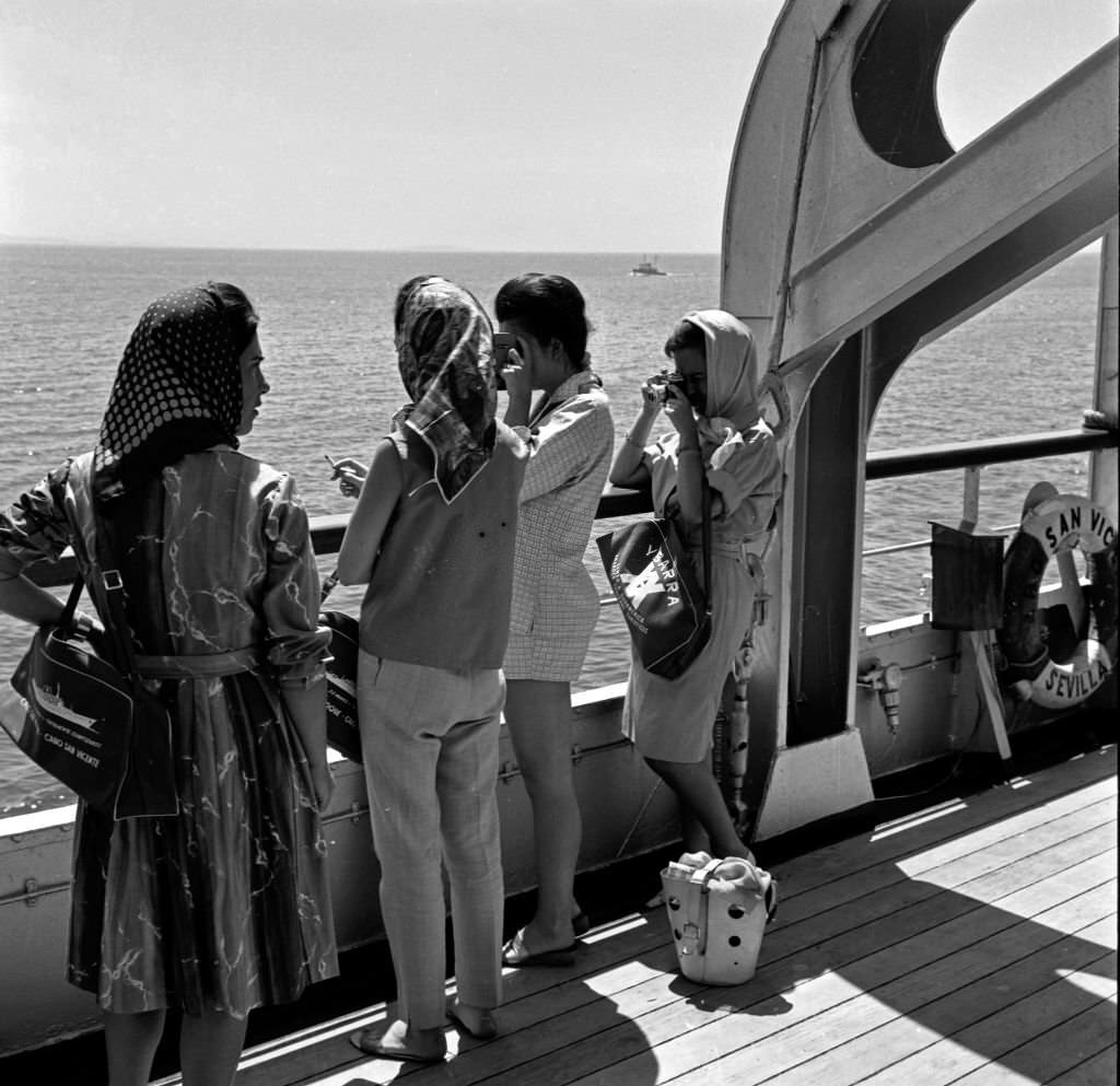 Interior of the transatlantic liner "Cabo San Vicente", ship chartered by Don Juan de Borbon to transport the Spanish guests to the wedding of Don Juan Carlos de Borbon and Doña Sofia of Greece, 1964