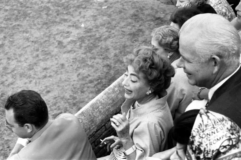 American actress Joan Crawford attends a bullfight in Madrid, 1962.