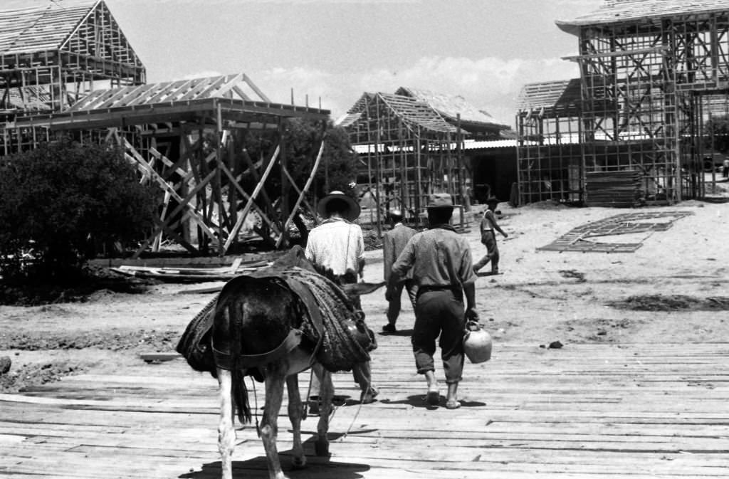 Europa Press journalists visit the sets of the film "55 Days in Peking" in Las Rozas, Madrid, 1960