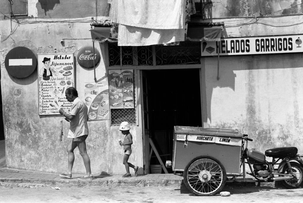 Shop of an ice cream parlor in Villajoyosa, Spain, September 4, 1977.