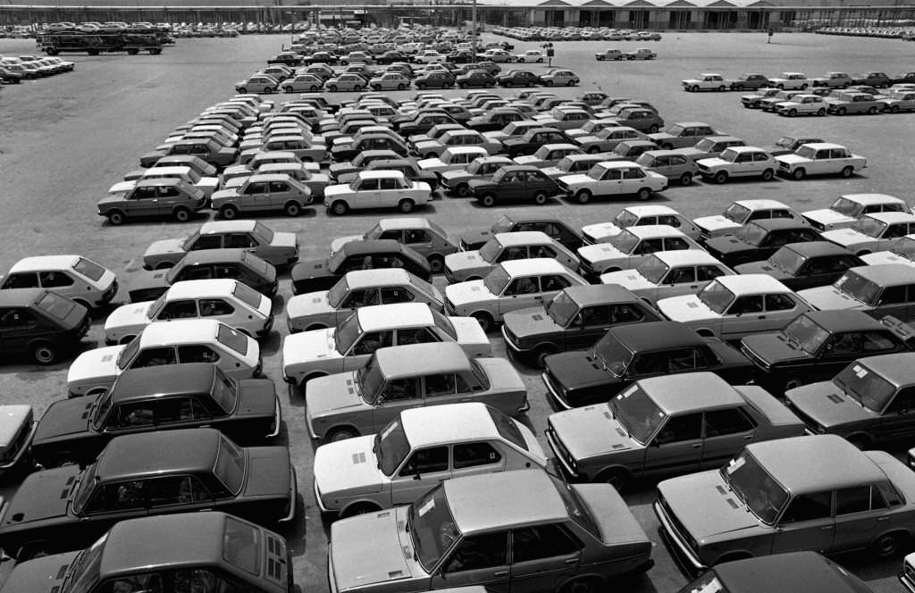 Seat factory assembly line, Barcelona, Spain, 1977.