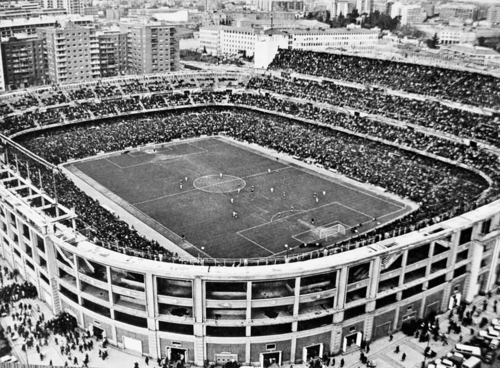 Aerial view of Estadio Santiago Bernabeu, 1976