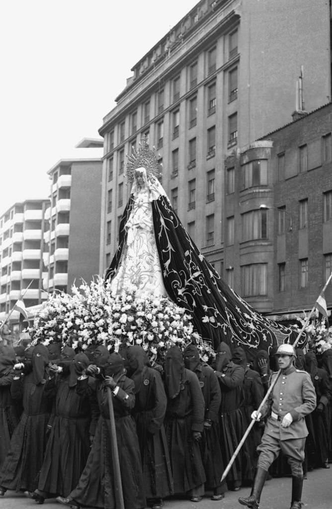Procession of Holy Week in Madrid, Spain, 1976.
