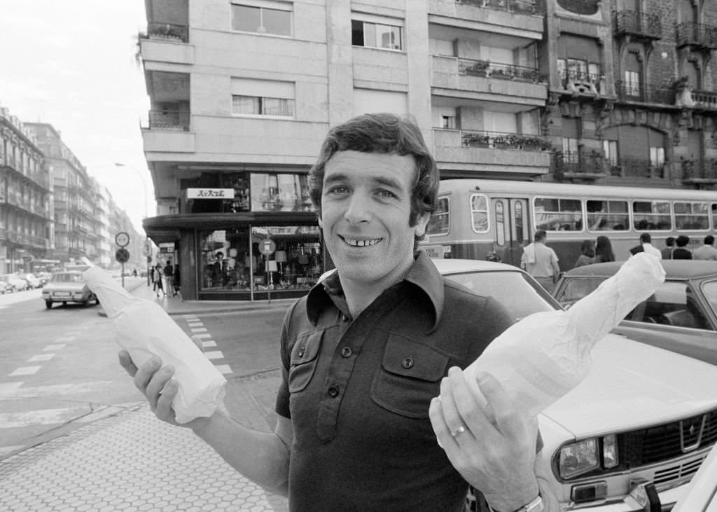 Liverpool footballer Ian Callaghan buying gifts to take home prior to the UEFA Cup Second round First Leg tie between Real Sociedad and Liverpool at the Estadio de Atotxa on October 22, 1975 in San Sebastian, Spain.
