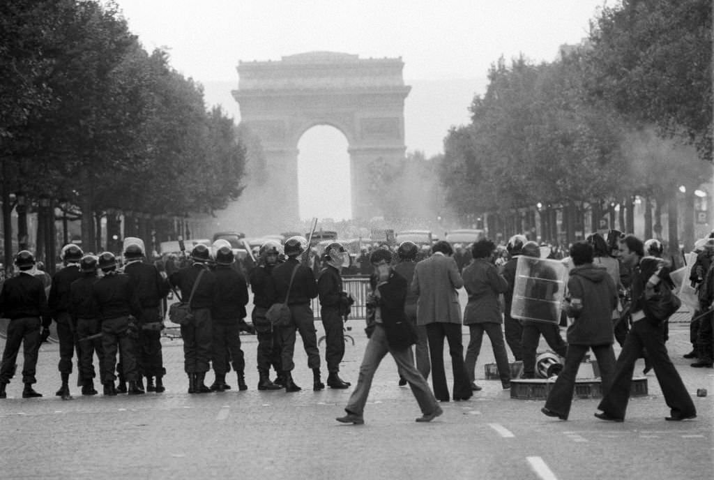 Demonstration during the trial of 16 Basque nationalists in Burgos, Spain, September 28, 1975.