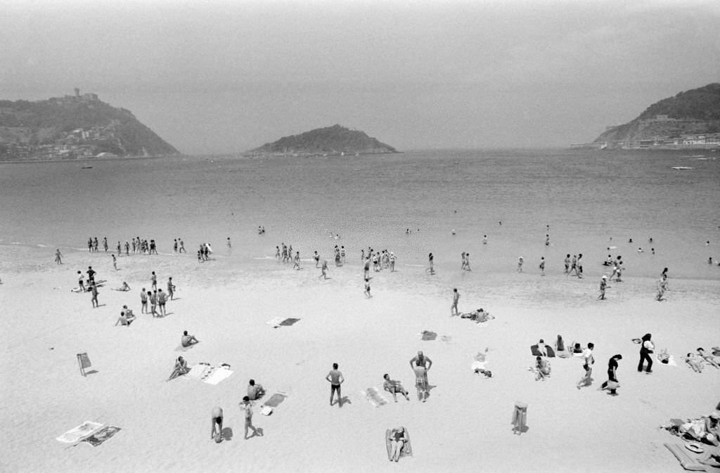 Beach in the Basque Country in July 1979 in Spain.