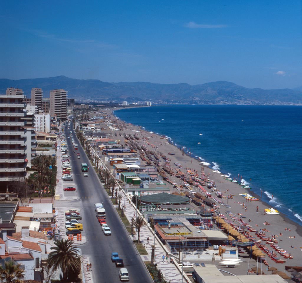 Beach holiday in Torremolinos, Costa del Sol, Spain 1970s.