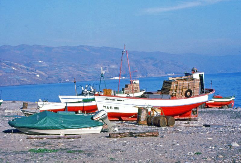 Six fishing boats on the beach, 1977