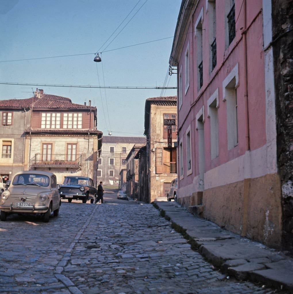 Citylife scenes in Gijon, Spain and surroundings, 1970.