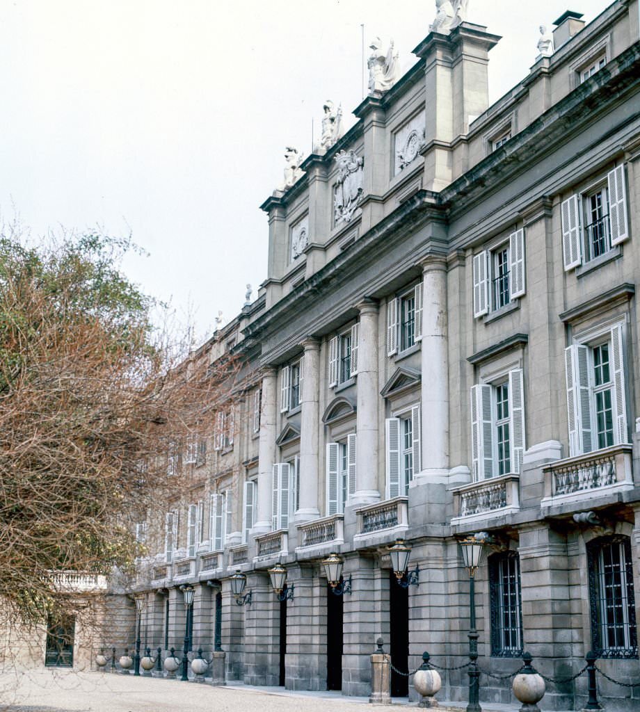 Exterior view of the Palacio de Liria, hereditary home of the Dukedom of Alba, Madrid, Spain, 1970.