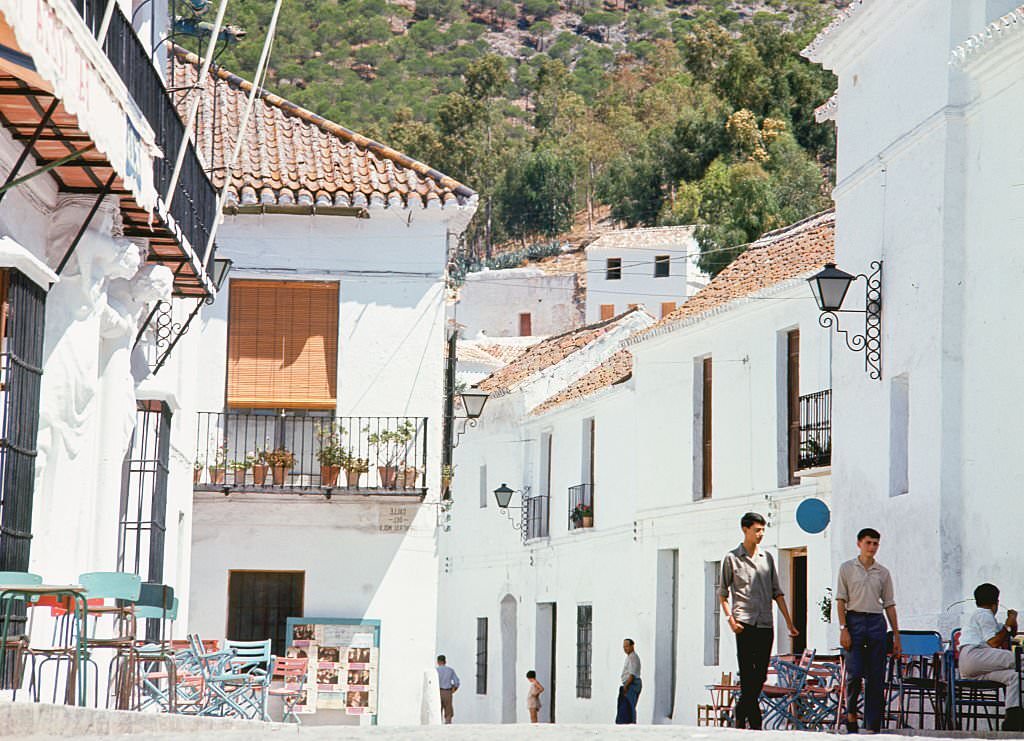 View of the city of Mijas, 1975, Malaga, Spain.