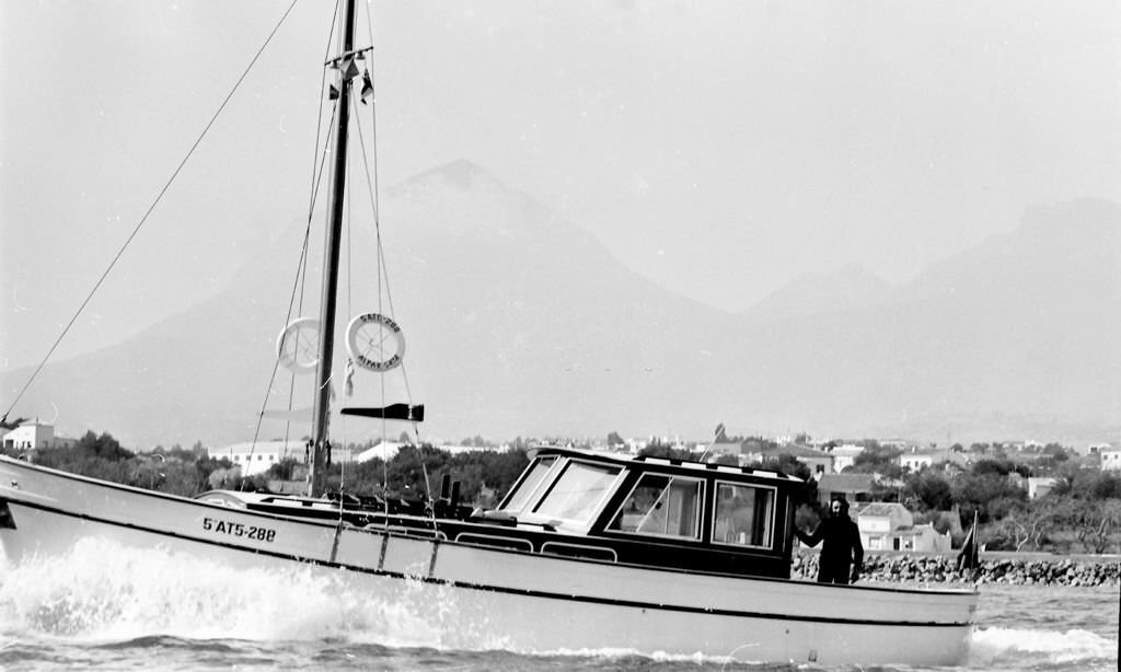 Spanish dancer Antonio Gades on his boat, Valencia, Spain, 1973