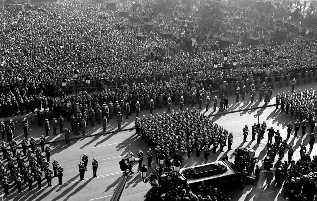 Burial of Francisco Franco in the Plaza de Oriente, Madrid, Spain, 1975.