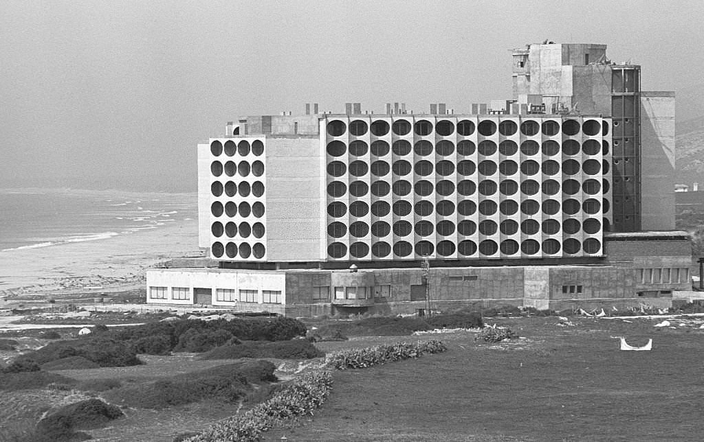 Hotel ruins on the beach south of Cape Trafalgar, 1978