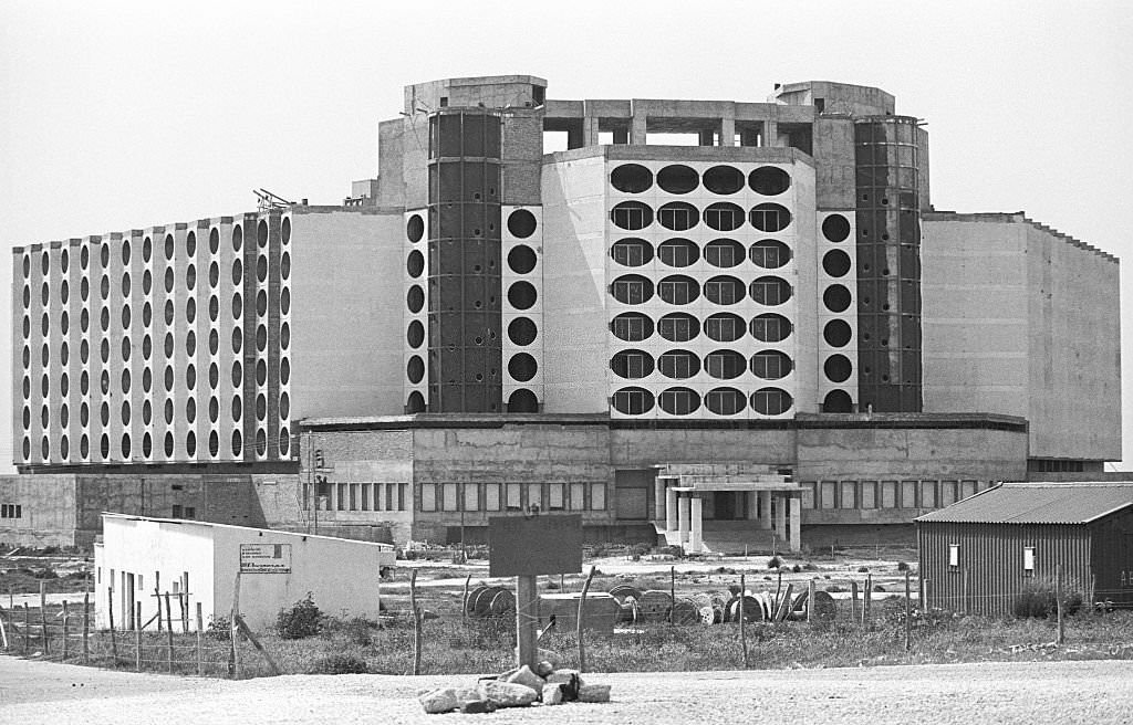 Hotel ruins on the beach south of Cape Trafalgar, 1978