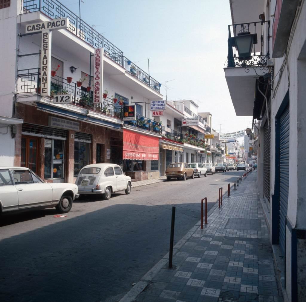 Carihuela in Torremolinos at the Costa del Sol, Andalusia, Spain 1980s.