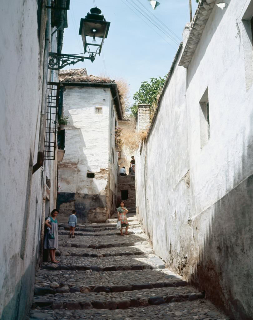 A typical street of Granada, Andalusia, Spain, 1968.