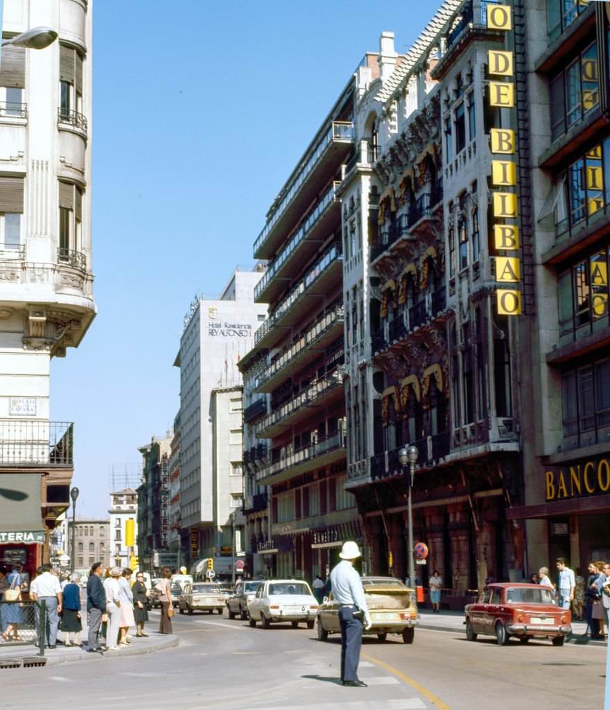View (looking north east) along Calle de Coso (at the Plaza Espana), Zaragoza, Aragon, Spain, 1985.