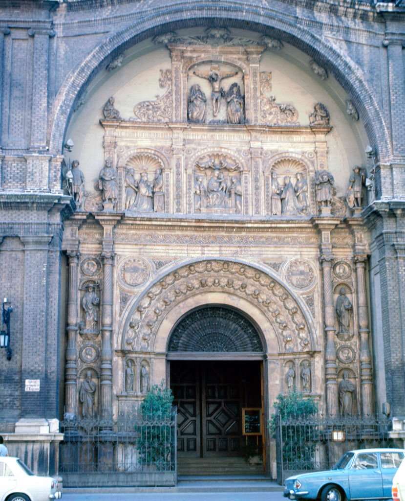 View of the entrance to the Basílica of Santa Engracia Church, Zaragoza, Aragon, Spain, 1985.