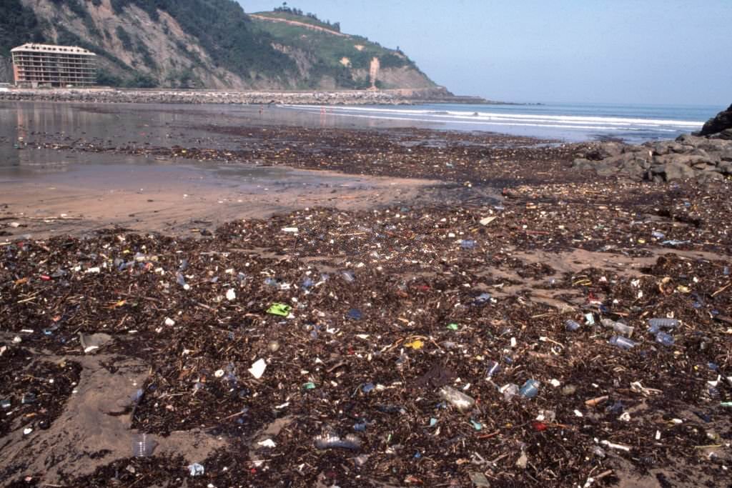 Rubbish deposited by the sea on the beach of Deba, 1970