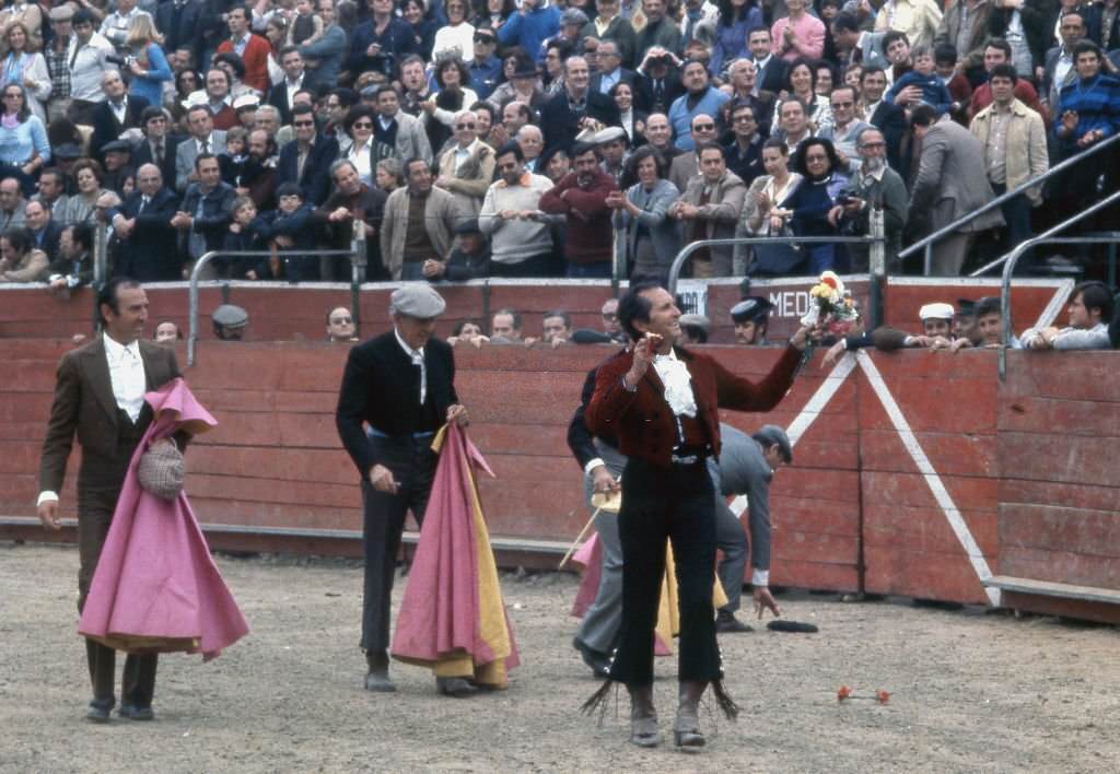 Spanish bullfighter Luis Miguel Dominguin during a bullfight, Madrid, Spain, 1980.