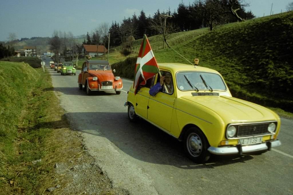 Automobile funeral convoy in the Basque Country on February 28, 1984 in Spain.