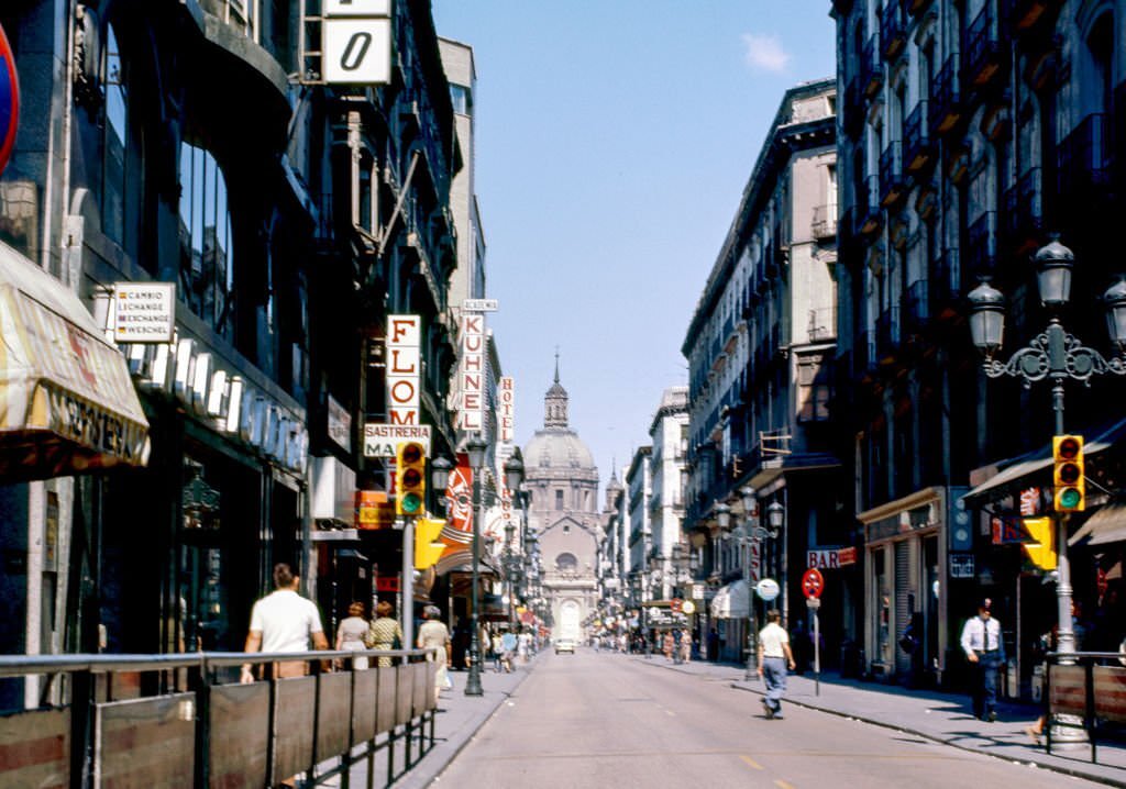 View (looking north) along Calle de Alfonso I, Zaragoza, Aragon, Spain, 1984.