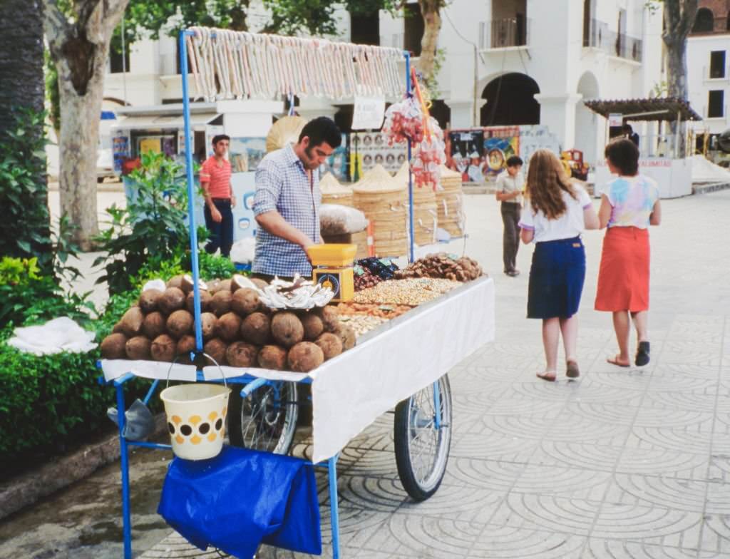 A street vendor on an unspecified street, Almeria, Andalusia, Spain, 1984.