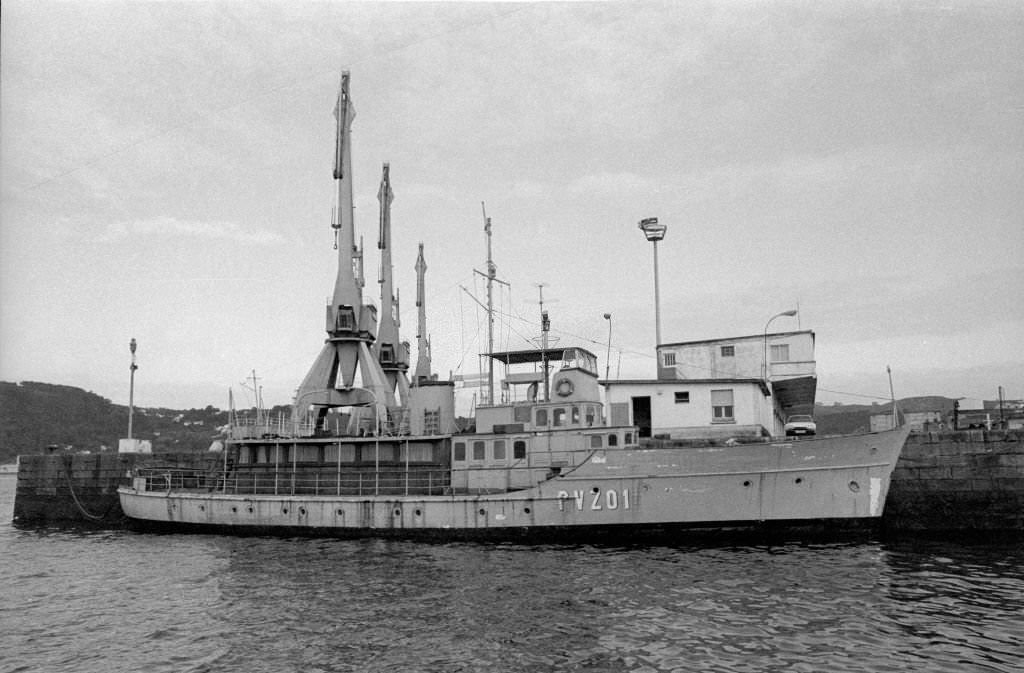 General view of the Yacht owned by dictator Francisco Franco in Sada port in September 01, 1983 in A Coruña, Spain