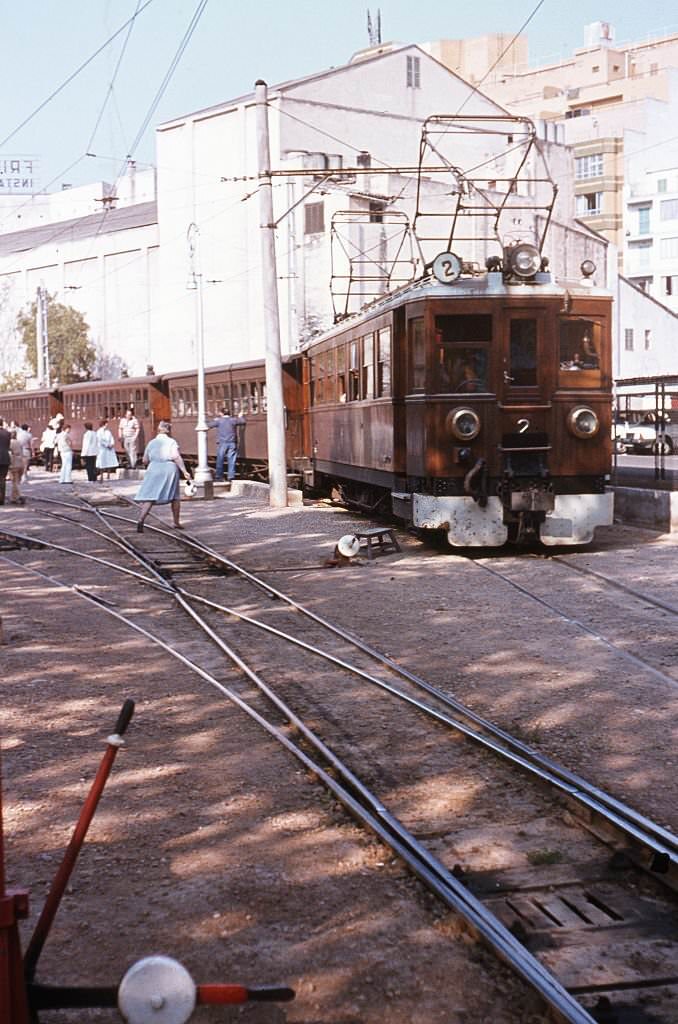 Mallorca, historic railway "Red Lightning" ; the train runs regularly between Palma de Mallorca and Soller, train station