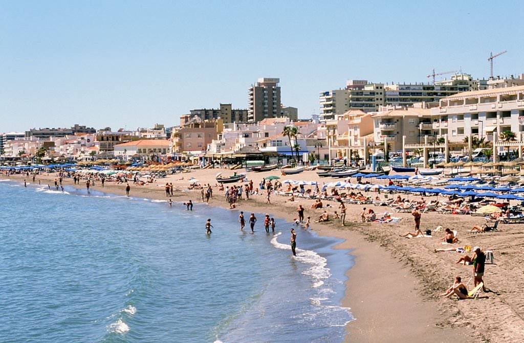 Carihuela Beach, Torremolinos, 1982, Malaga, Andalusia, Spain.
