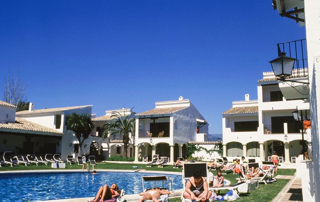 A urbanization in Marbella, 1982, Malaga. Andalusia, Spain.