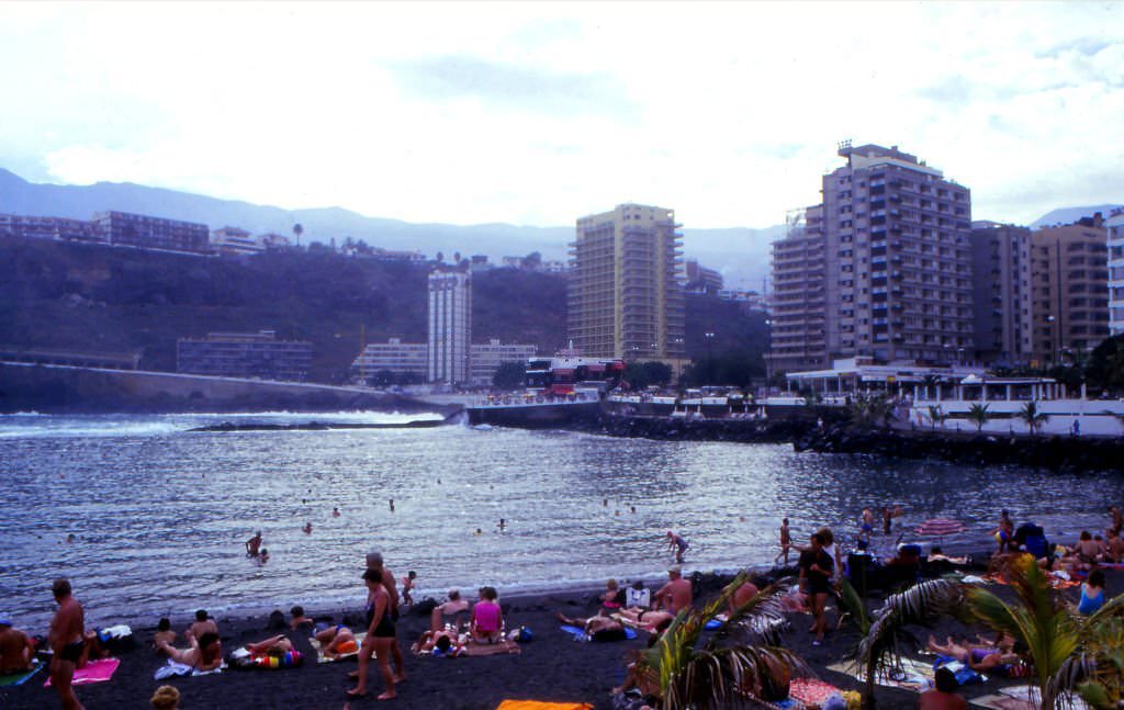 Beachh of Puerto de la Cruz, Tenerife, Canary Islands, Spain, 1986.