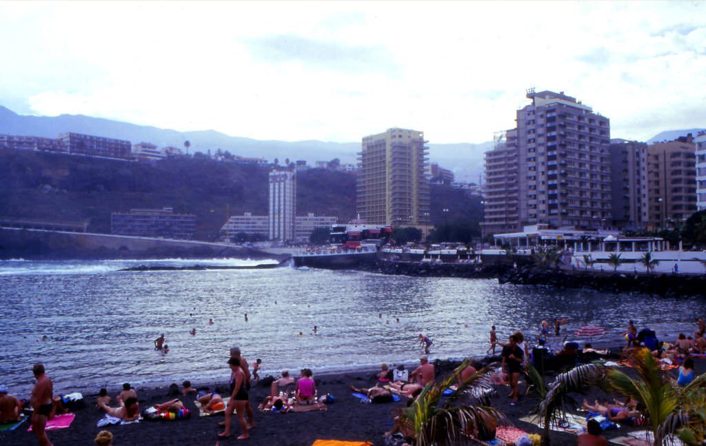 Beachh of Puerto de la Cruz, Tenerife, Canary Islands, Spain, 1986.