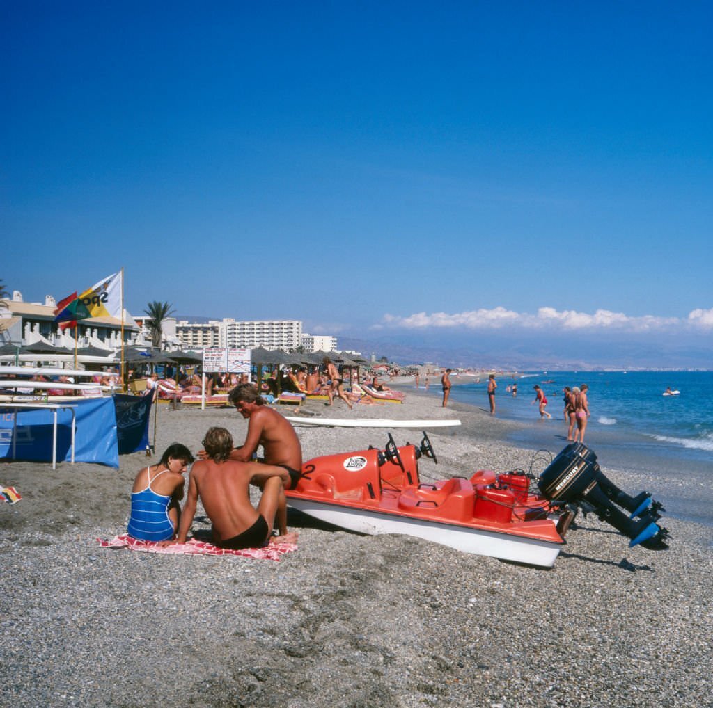 At Roquetas de Mar beach, Spain 1980s.