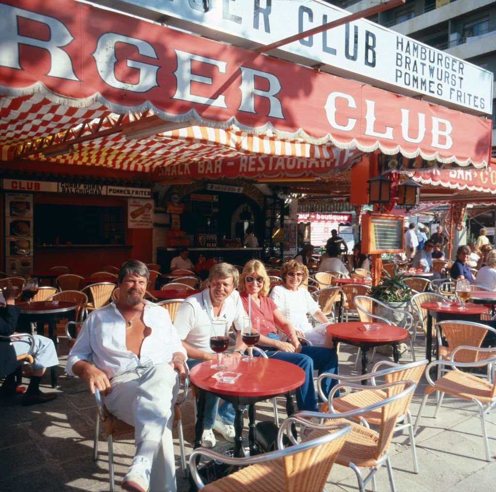 Being guest in a street cafe at the beach El Bajondillo of Torremolinos, Andalusia, Spain 1980s.
