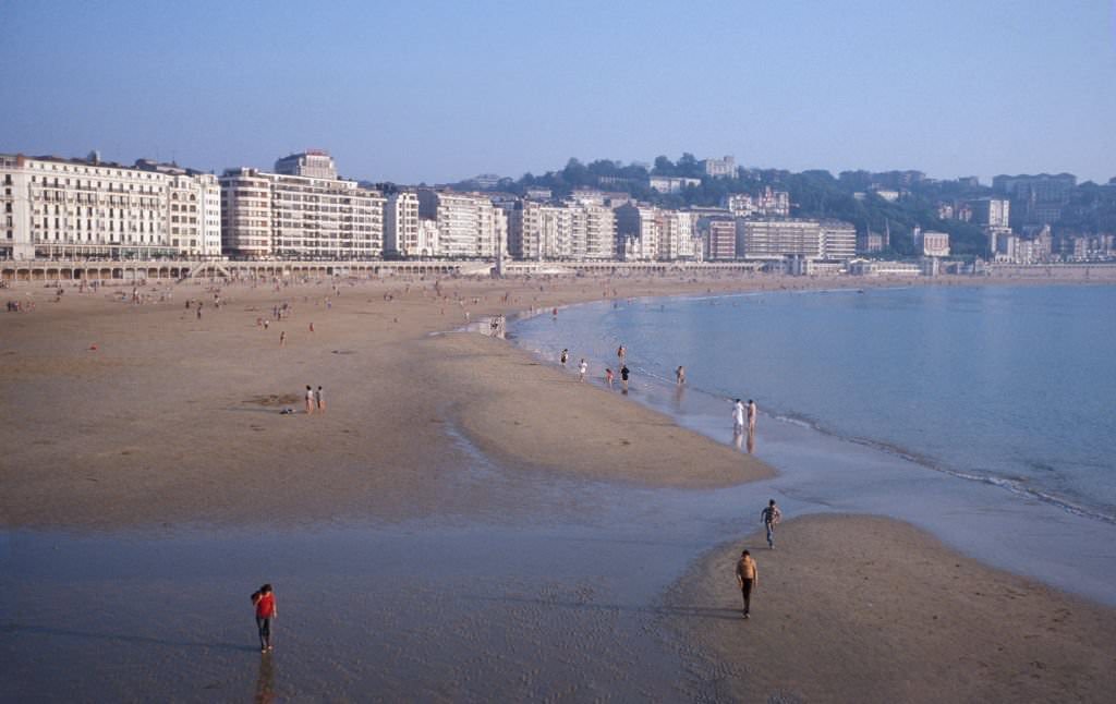La Concha beach 1980 in San Sebastian, Spain.