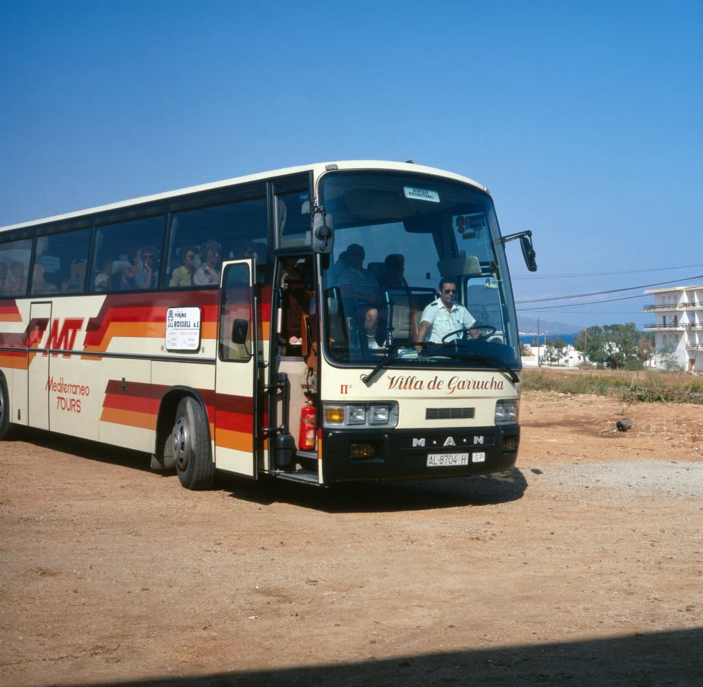 A bus tour through Andalusia, Spain 1980s.