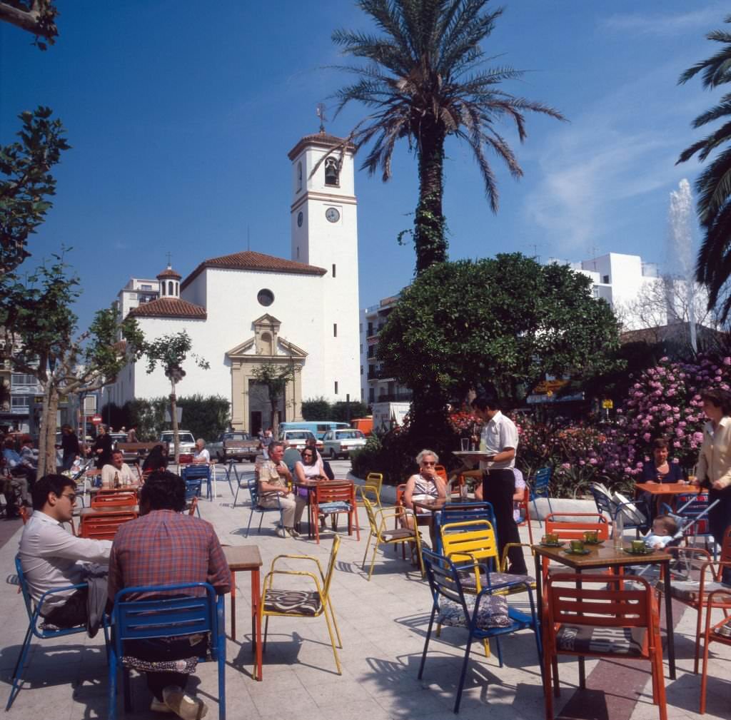 Being guest in a street cafe of Fuengirola, Andalusia, Spain 1980s.